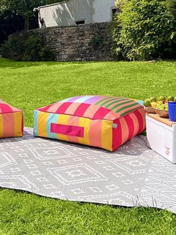 rucomfy Beanbags rucomfy Adult Square Box Floor Cushion - Indoor/Outdoor -Colourful Block Print, Multi 053-BSFC-BLO