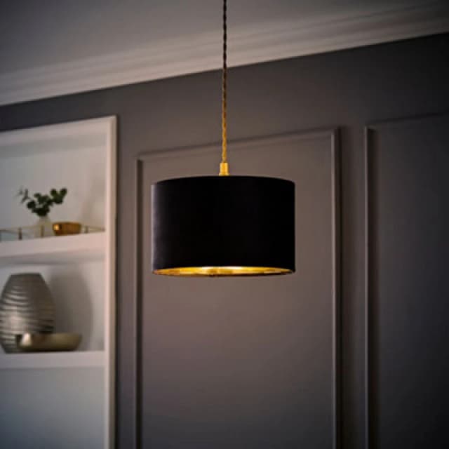 ValueLights ValueLights Reni Black Velvet with Gold Inner Easy Fit Ceiling Lamp Shade and Bulb Size: Small Black Small Unisex 5059406062049