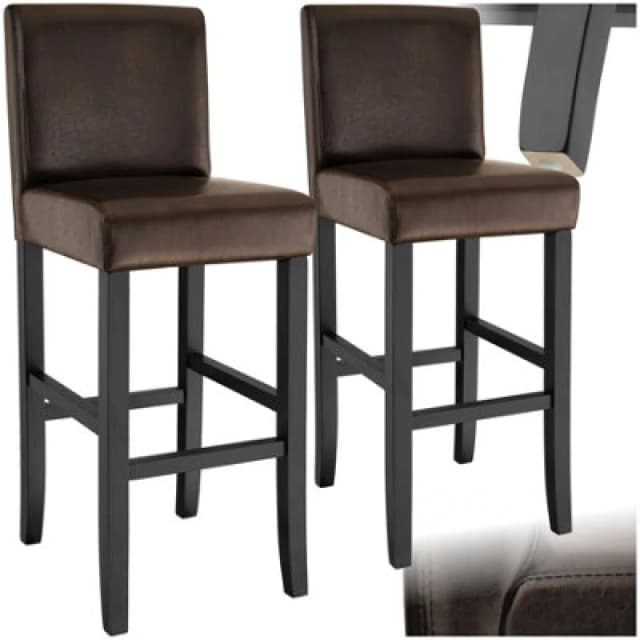 Tectake Bar Stools With A Padded Backrest And Faux Leather Cover - Brown, Set Of 2