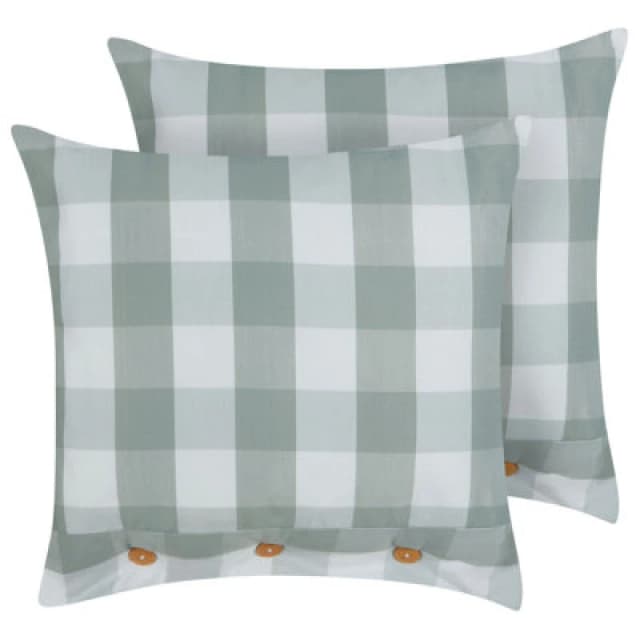 Beliani Set Of 2 Decorative Cushions Tamnine 45 X 45cm Mint Green Checked
