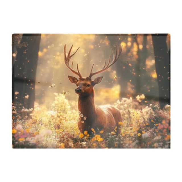Warren Reed Designer Stag Surrounded By Woodland Flowers Chopping Board