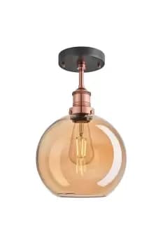 Brooklyn Tinted Glass Globe Flush Mount, 9 Inch, Amber, Copper Holder