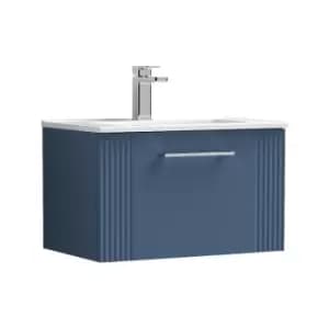 Deco Satin Blue 600mm Wall Hung Single Drawer Vanity Unit with 18mm Profile Basin - DPF394B - Satin Blue - Nuie