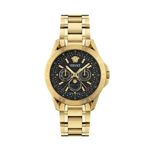 Versace Mens Moonphase Analogue Quartz Watch Black/Gold male One Size