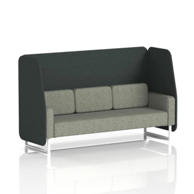 Brixworth 3 Seater Open Office Booth with White Legs in Rivet Fabric - Charcoal Panels and Vitreous Sofa