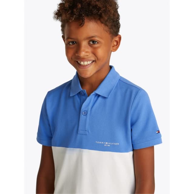 Tommy Hilfiger Kids Colourblock Short Sleeve Polo Shirt Blue/Wht C30 male 4Y