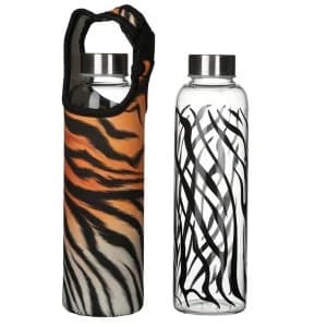 Spots and Stripes Big Cat Reusable Glass Water Bottle with Sleeve and Handle