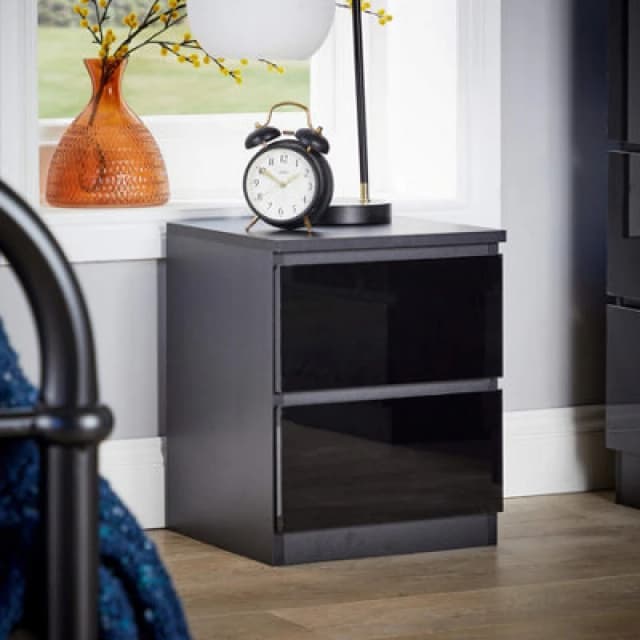 Home Source Lugano 2 Drawer Bedside Cabinet Black