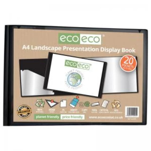 Eco Eco 50% Recycled Landscape Presentation Display Book 20 Pockets A4 Black eco095-S