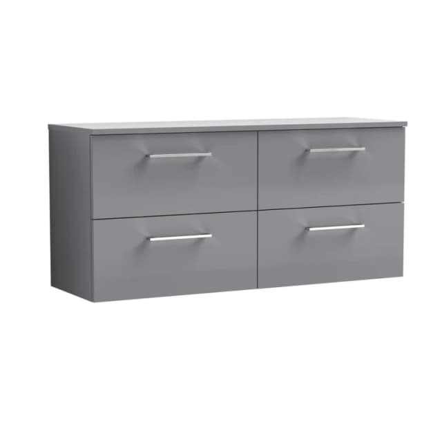 Balterley Level 1200mm Wall Hung 4 Drawer Vanity Unit with Worktop - Satin Grey Grey Unisex
