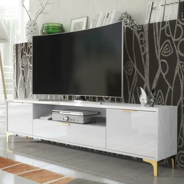 Mex Furniture LTD TV Unit 200cm Lux High Gloss in White White Unisex