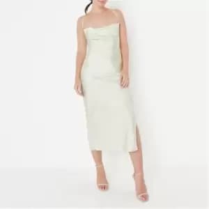 Missguided Cross Back Midaxi Dress Satin - Green