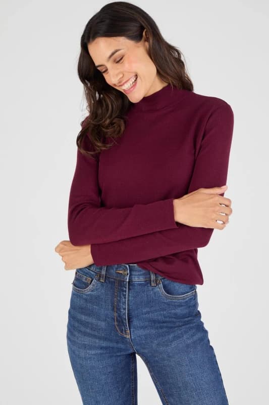 Damart Womens Silk Blend Thermal Long Sleeve Roll Neck Top in Burgundy Size: XS Burgundy Female XS