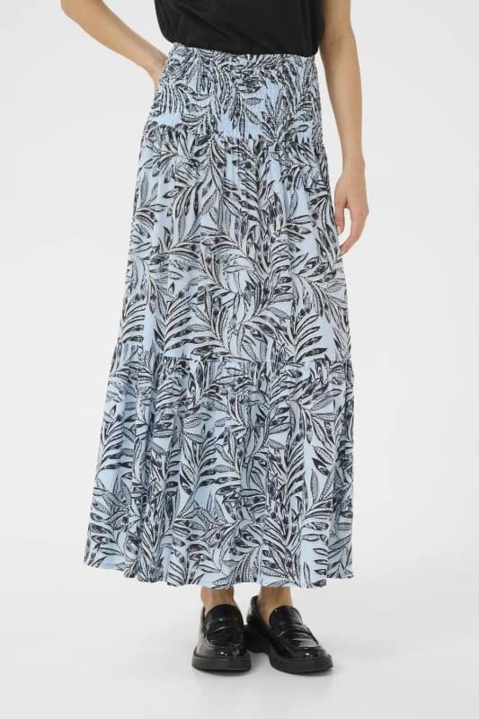 Kaffe Womens Maxi Smock Waist A-Line Fit Skirt in Pale Blue Size: Medium/Large Pale Blue Female M/L