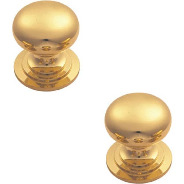 Loops 2x Victorian Round Cupboard Door Knob 32mm Dia Polished Brass Cabinet Handle Metallics unisex