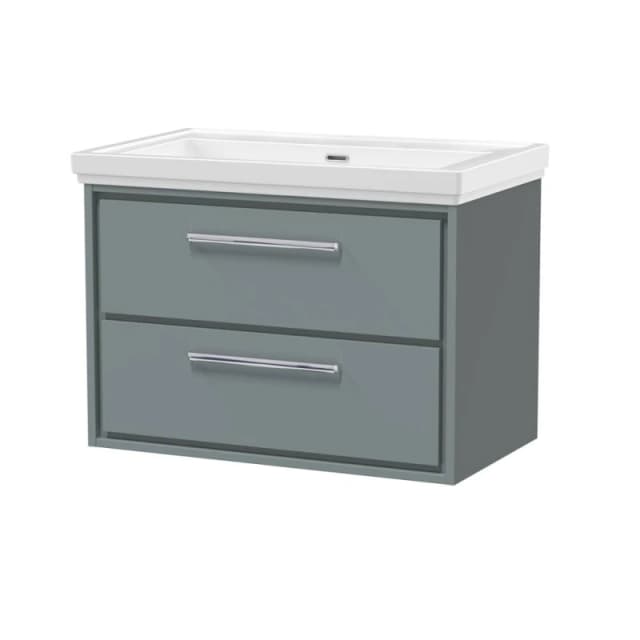 Balterley Modern Wall Hung 2-Drawer Bathroom Vanity With Fireclay Basin, Coastal Grey, 800mm
