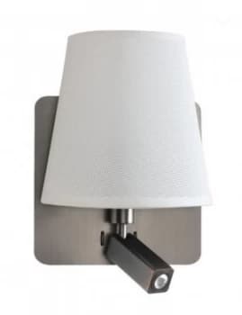 Wall Lamp with Large Back Plate 1 Light E27 + Reading Light 3W LED with White Shade Satin Nickel 4000K, 200lm,