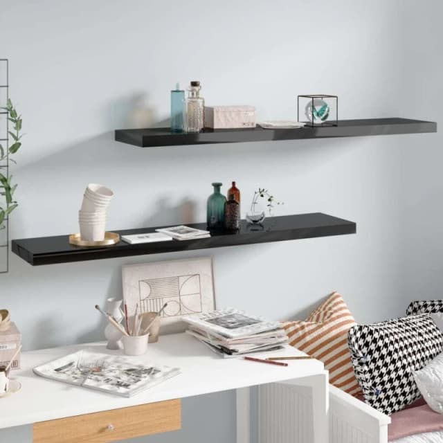 VIDAXL Floating Wall Shelves 2 pcs High Gloss Black 120x23.5x3.8cm mdf Vidaxl 8720286074107
