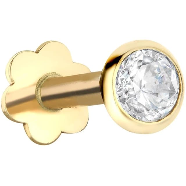Be You 9ct Gold CZ Rubover Round Labret Stud Yellow Gold female One Size