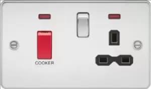 KnightsBridge Flat plate 45A DP switch and 13A switched socket with neon - polished chrome with Black insert