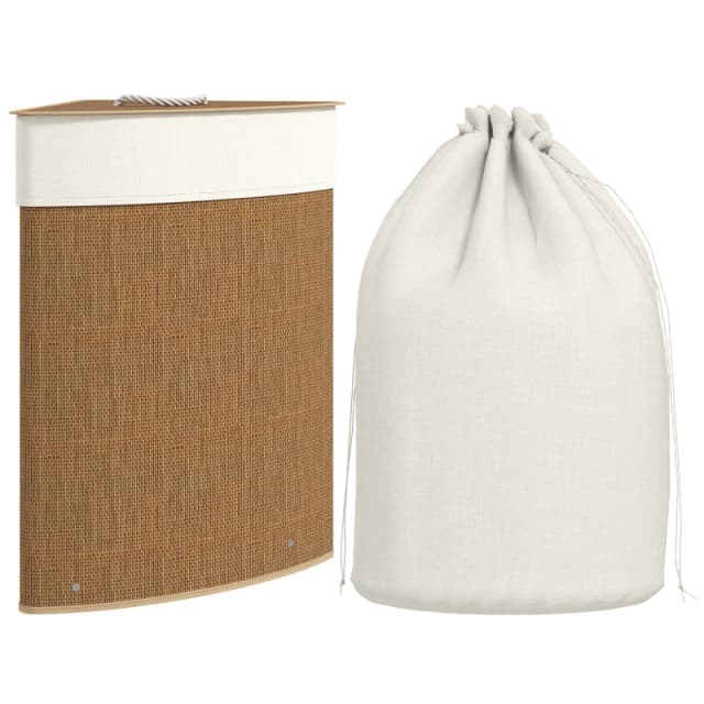 HOMCOM HOMCOM 55L Corner Laundry Basket with Removable Washable Liner Bag in Brown Brown One Size Unisex 5063603346314