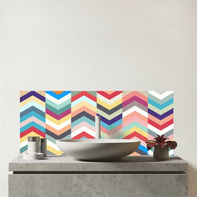Warren Reed - Designer Geometric Multi Colored Chevron Pattern Glass Bathroom Splashback in Red Red Unisex