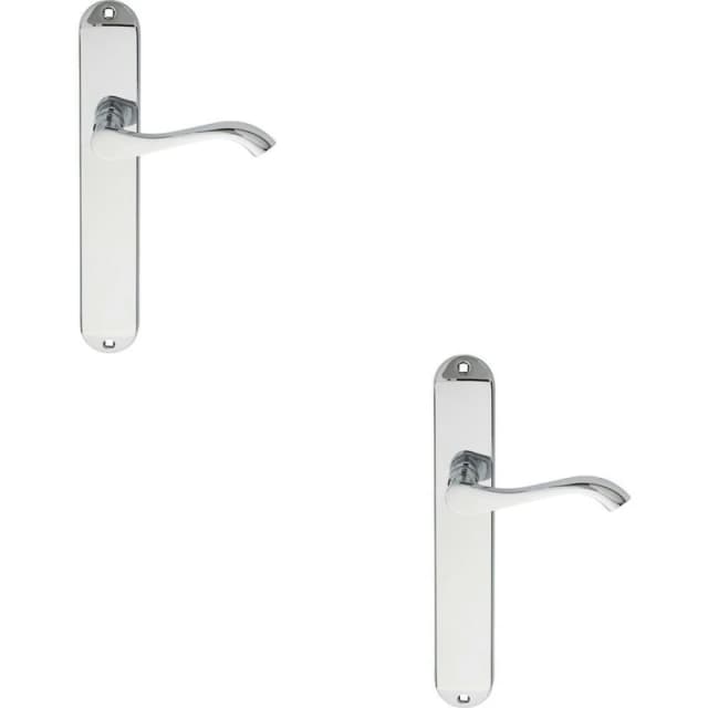 Loops 2x PAIR Curved Handle on Long Slim Latch Backplate 241 x 40mm Polished Chrome Multi