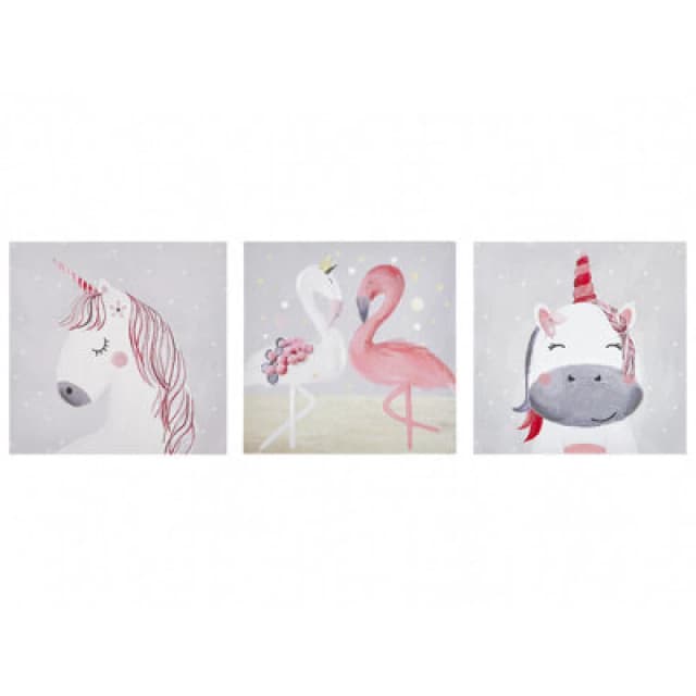 Beliani Set Of 3 Canvases Timia Animal Motif 30 X 30 Cm Grey