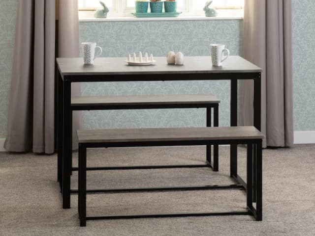 Seconique Lincoln Stone Effect Dining Table and 2 Bench Set