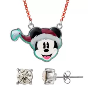 Disney Mickey Mouse red White and Black Christmas Pendant and Clear Stone Studs Set SH00647RL