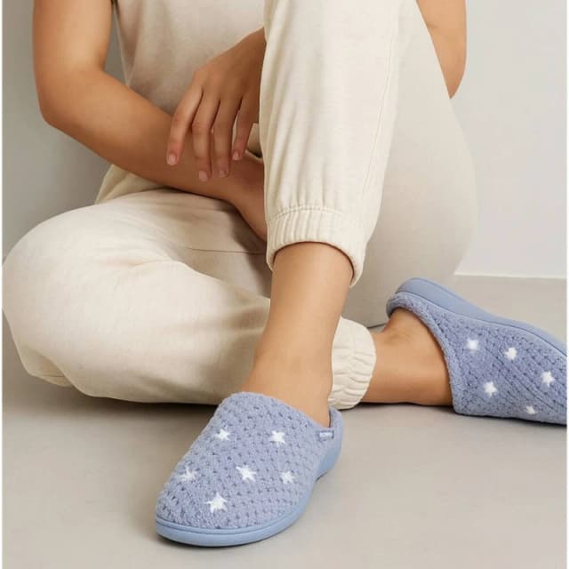 Totes Isotoner Womens Popcorn Terry Slip On Low Top Mule Slippers in Blue Size: 5 Blue Female 5