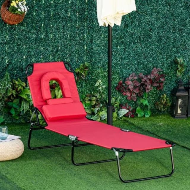 Outsunny Folding Sun Lounger Reclining Chair, Red 84B-002RD