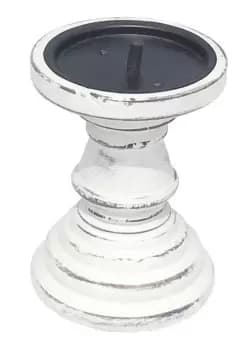 Rustic Antique Carved Wooden Pillar Church Candle Holder Natural, Small 13cm high