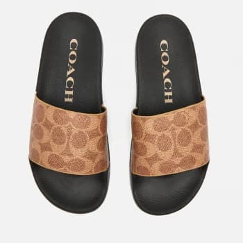 Coach Womens Udele Coated Canvas Slide Sandals - Tan - UK 4