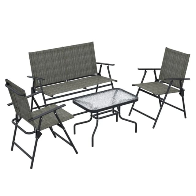 Outsunny 4pc Furniture Set w/ Table, Foldable Chairs - Brown 84G-273V00BN