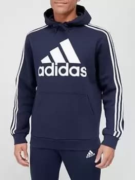 adidas Sportswear Essentials Fleece 3-stripes Logo Hoodie - Navy/White, Size 2XL, Men