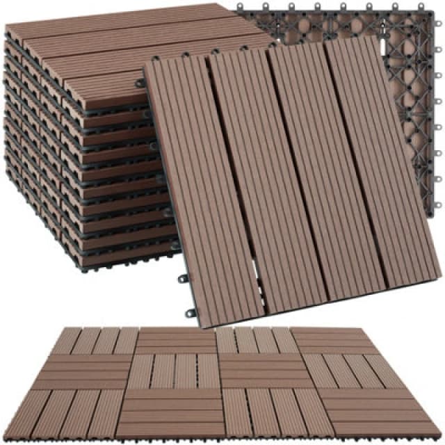 Tectake Composite Decking Tegulas - Click System, Wood Look, Outdoor Safe Set Of 11 - Brown