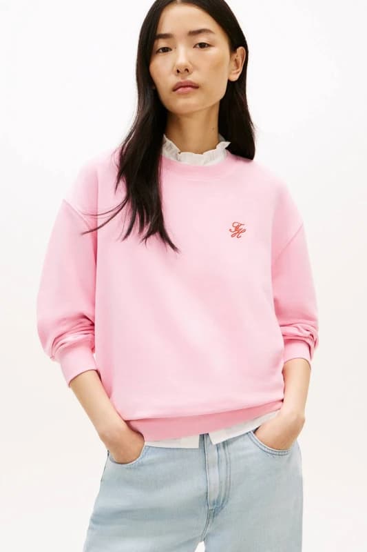 Tommy Hilfiger Womens Th Script Reg Sweatshirt Classic Pink Size: Medium Pink Female M