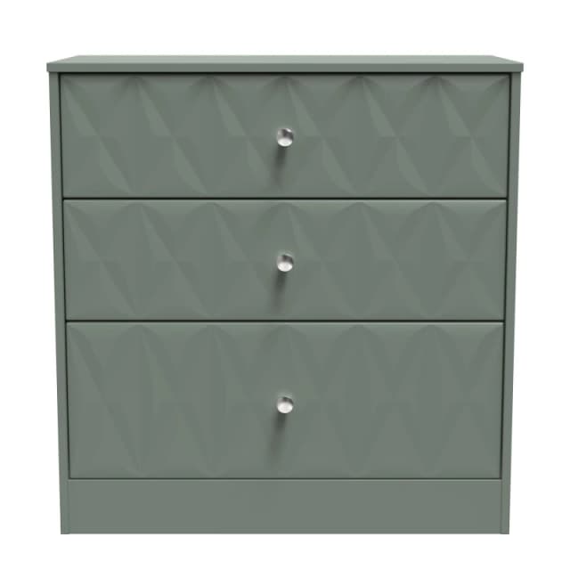 San Jose Ready Assembled Matt Green 3 Drawer Chest (H)791mm (W)766mm (D)395mm