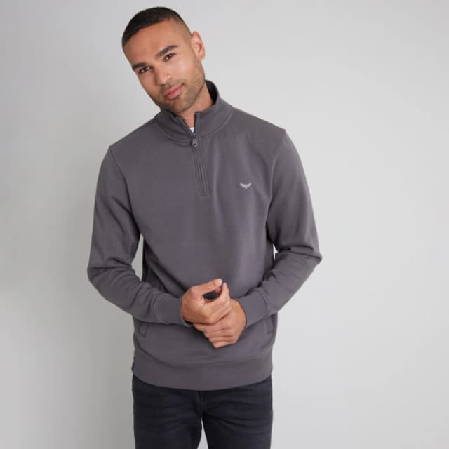 Threadbare Threadbare Men 'Patrick' Quarter Zip Neck Sweatshirt in Dark Grey Size: Small Dark Grey S Male 7625914439055