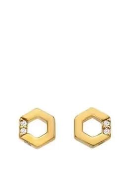 Hot Diamonds HD X JJ Hexagon White Topaz Earrings, Gold, Women