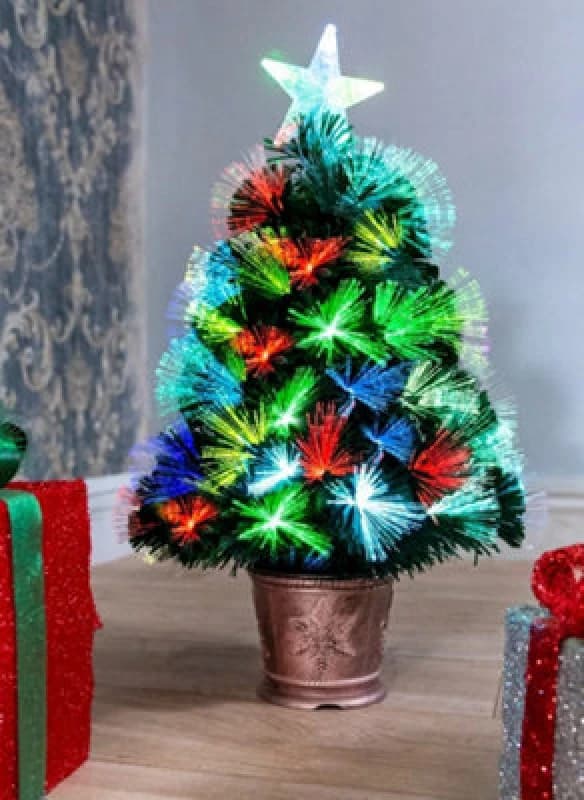 Shatchi 2ft/60cm Flowers Fibre Optic Christmas Tree LED Pre-Lit Green