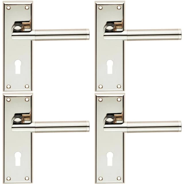 Loops 4x Round Bar Section Handle on Lock Backplate 150 x 50mm Polished Satin Nickel Metallics