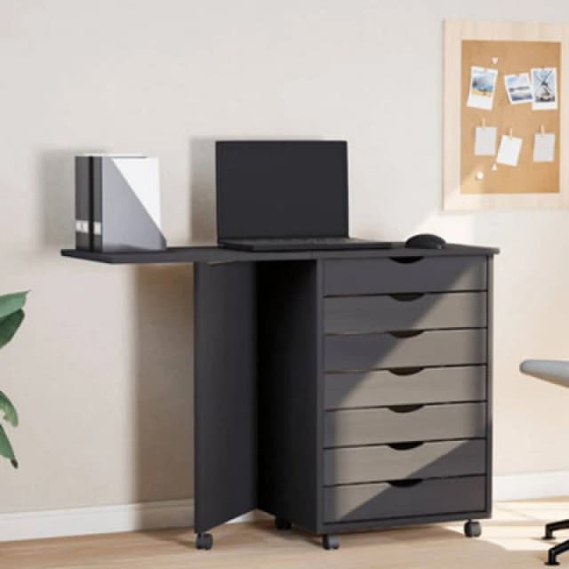 Vidaxl Rolling Cabinet With Desk Moss Grey Solid Wood Pine