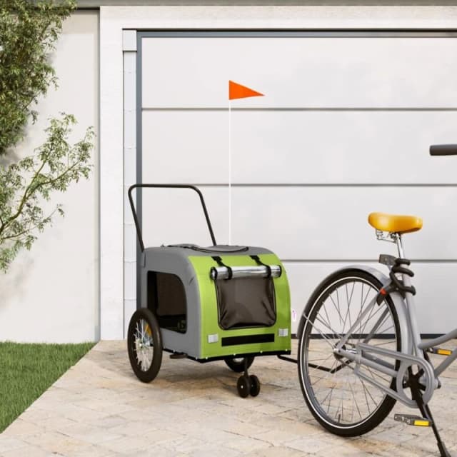 vidaXL Pet Bike Trailer Green and Grey Oxford Fabric and Iron, Green 93857