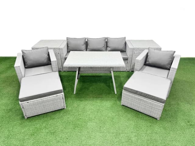 Fimous 9 Pieces Outdoor PE Rattan Sofa Armchair Set with 2 Big Stools in Light Grey Light Grey Unisex