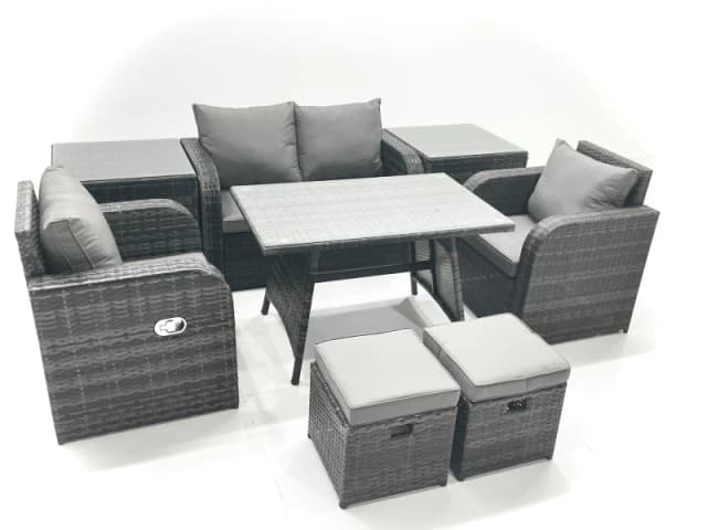 Fimous Outdoor Garden Furniture Set with Reclining Chair 2 Small Footstool 2 Side Table Dark Grey