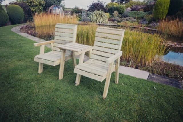 Churnet Valley Garden Furniture Ltd Clover Love Seats With Straight Tray - Timber - L69 X W158 X H98cm - Minimal Assembly Required