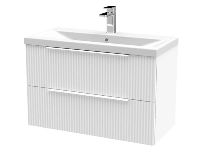 Balterley Fluted Wall Hung 2 Drawer Vanity Basin Unit & Basin 800mm, Satin White White Unisex