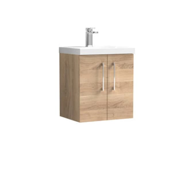 NUIE Arno Wall Hung 2-Door Vanity Unit with Basin-3 500mm Wide - Bleached Oak - Nuie ARN3021D